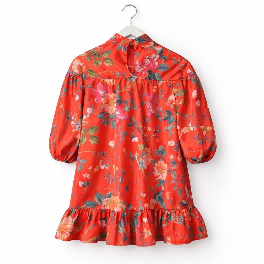 Anthropologie Red Floral Swing Mini Dress Mock Neck Long Sleeve 33” EUC - Picture 5 of 5